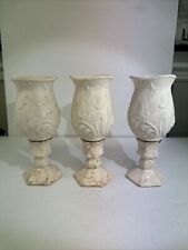 (3) Partylite Ivory Bisque Porcelain Iris Votive Holders Ceramic Marble Base picture