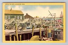 Gloucester MA-Massachusetts, Drying Fish Nets, Antique, Vintage Postcard picture