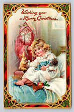 1910 Tucks Christmas PC Santa Claus Pinkish Robe Watches Girl Toys Bunny Doll picture