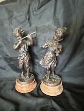 Vintage Italian Bronze Sculptures Boy & Girl Musicians Signed Granite Base 11