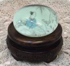 Antique Chinese Hand Painted White Ground Glass Paperweight 19th Century. picture