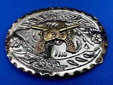 Two western crossed guns revolvers six shooters on two tone belt buckle picture