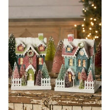 Bethany Lowe Christmas Vintage Jeweltide Putz Houses 2pc LC0670 picture