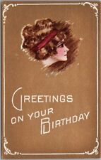 Artist-Signed COBB SHINN Postcard HAPPY BIRTHDAY Pretty Lady / Gold Background picture
