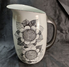 Finel SUNFLOWER Enamelware Black White Floral Pitcher made in Finland picture