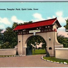 1947 Spirit Lake IA Templar Park Entrance Gate Golf NEAR MINT Curt Teich PC A197 picture
