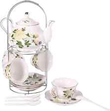 14 Piece European Ceramic Tea Set Coffee Set Porcelain Tea Setwith Metal Holder picture