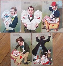 Baby Babies and Man 1907 Group of Five French Postcards, Embossed Color Litho picture
