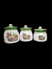 Vintage Ceramic English Cottage  Pottery Canisters~Set Of 3 w/ Lids~Kitchen  picture