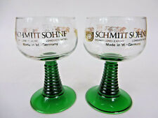 Pair of Schmitt Sohne Footed Goblets Liquor Glasses Green Bases Gold Lettering picture