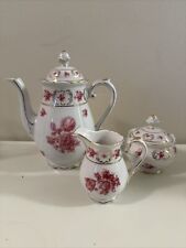 Vintage Schumann 2 Cup Coffee Pot With Sugar Bowl And Creamer With Pink Floral picture