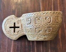 Vintage Norwegian Kuksa Scandinavian Wedding Cup Hand Carved Wooden Mug; Cross picture