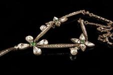 VINTAGE VICTORIAN STYLE EMERALD DIAMOND PASTE PEARL FLOWERS SILVER TONE D132-04 picture