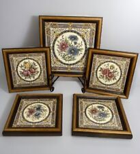 5 VTG TILE CRAFTS Victorian Series Floral Tiles Trivets Staffordshire Cork Back picture