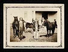 KIDS HORSES BIBS RURAL RUSTIC FARM OKLAHOMA? OLD/VINTAGE PHOTO SNAPSHOT- A679 picture