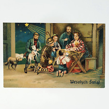 Polish Christmas Nativity Manger Postcard c1915 Embossed Glitter Jesus C3262 picture