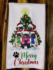 Holiday Kitchen Hand Towel PUG DOG Christmas Tree picture