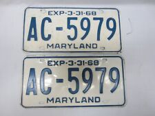 NICE PAIR of 1968 Maryland License Plates 