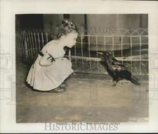 1950 Press Photo Deacon, Talking Crow at Children's Zoo, with Little Girl picture