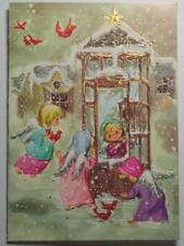 UNUSED Vintage 1970s Hawthorne-Sommerfield Christmas Card SNOW ANGELS FEED BIRDS picture