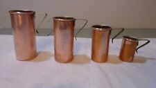 Vintage Solid Copper Measuring Cups Tin Lined Nesting Handle Riveted Rolled Rim picture