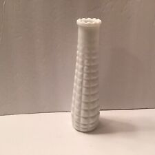 E.O. Brody Waffle White Milk Glass Bud Vase Pressed Square Quilted 9” Tall Vtg picture