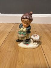 Vintage Napcoware Christmas Figurine Boy With Basket Holly Berries Japan Ceramic picture