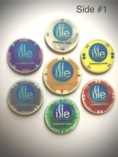 ISLE CASINO Poker Chips *CERAMIC* x 7 Chips $1, $2, $5, $25, $100, $500, $1000 picture