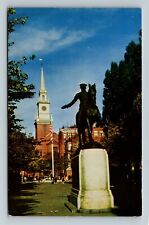 Boston, MA-Massachusetts, Paul Revere Statue, Hanover Street, Vintage Postcard picture