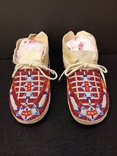 NICE WOMENS SIZE 7 FULLY CUT BEADED BUCKSKIN NATIVE AMERICAN INDIAN MOCCASINS picture