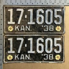 1938 Kansas license plate pair 17-1605 Bourbon rustic SUNFLOWER decals 12843 picture