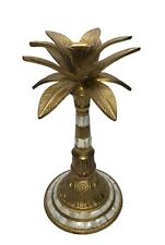 Vintage Solid Brass Candleholder Palm Tree With Mother Of Pearl Inlay picture
