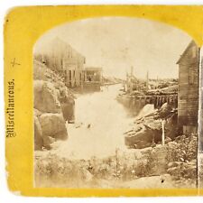 Glen Falls New York Stereoview c1870 Antique Mill Waterfall Photo Card Art G923 picture