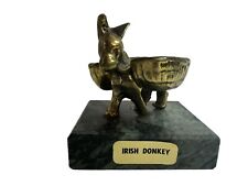 VINTAGE BRASS IRISH DONKEY CARRYING BRASS DOUBLE BASKET FIGURINE ON MARBLE BASE  picture