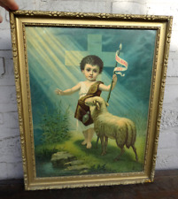 Antique 1900s Litho Colour Agnus dei religious frame plaque picture