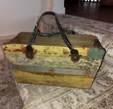 Vintage-look antique primitive wood BOX w/handle. chippy paint  picture