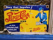 VINTAGE PEPSI COLA PORCELAIN SIGN SODA POP BEVERAGE ICE COOLER RESTAURANT DRINK picture