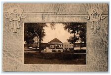 1909 Greetings From Fairfield Building Ground Trees Iowa Correspondence Postcard picture