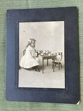 Antique Photo Young Girl Child Tea Party w/ Doll Named On Back picture