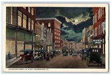 c1930's Sycamore Street By Night Drug Store Cars Petersburg Virginia VA Postcard picture
