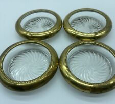 Vintage Set of 4 Glass Gold-Rimmed Hollywood Regency Coasters MCM Heavy Brass picture