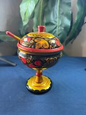 Russian Khokhloma Hand Painted Strawberry Laquered Pedestal Container w/ lid picture