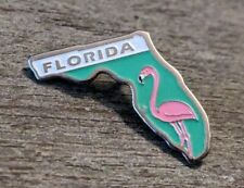 Florida Pastel Green Lapel Pin With Pink Flamingo Travel/Souvenir Lapel Pin picture
