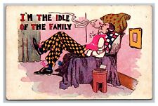 Vintage 1906 Comic Postcard -  Man in Easy Chair - I'm the IDLE of the Family picture