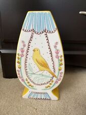 Ceramic Hand-Painted Vase with Bird Flowers Anthropologie Style. Yellow. 9.75” T picture