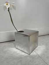 Japanese Ikebana Cube-Shape Vase Mid-Century Modern Vintage Chromed Ceramic picture
