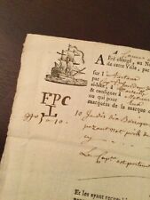 RARE Antique 1787  FRENCH Bill of Lading 18th century printing ephemera document picture