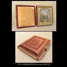 Antique 1/6th Plate Daguerreotype Woman in Plaid Dress Red Velvet Book Case picture