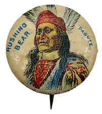 1896 Antique RUSHING BEAR ~ PAWNEE Indian Tribe Button Pinback picture