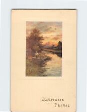 Postcard Heureuses Paques with River Man Boat Nature Landscape Scenery picture